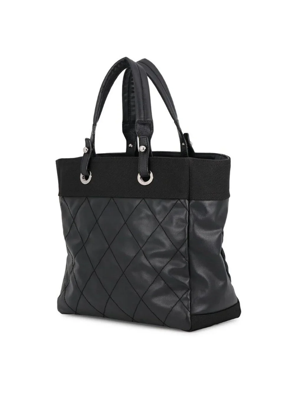 Chanel Tote Bag Paris Biarritz MM Quilted Coco Charm Black
